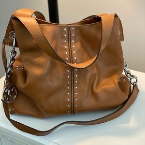 Michael Kors Studded Brown Leather Shoulder Bag